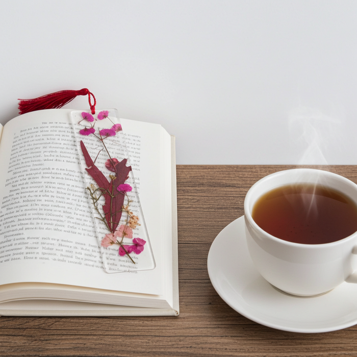 Soft Pink Floral Bookmark with Bow Charm | Pressed Flower Resin Bookmark