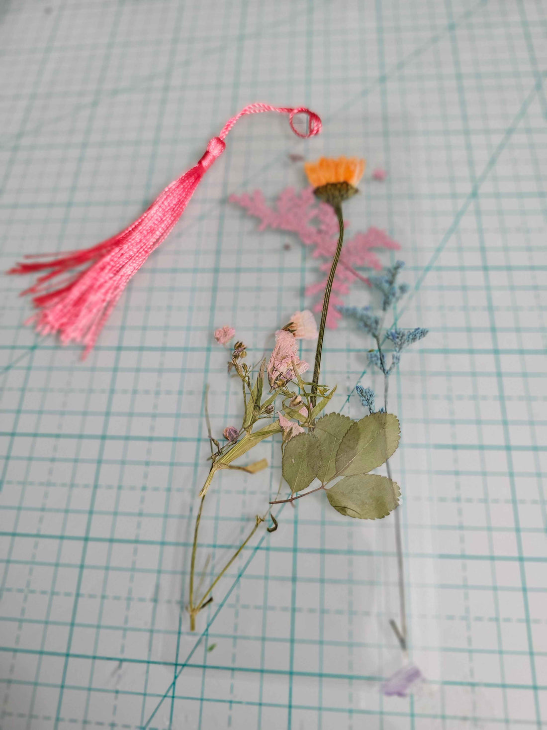 Botanical Garden Bookmark | Pressed Flowers & Ferns with Pink Tassel