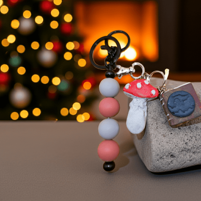 Mushroom Moon Charm Keychain | Handmade Polymer Clay